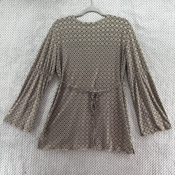 Y2K Suzie in the City Top Womens M Brown Gold Babydoll V-Neck Flared Long Sleeve - Picture 7 of 16